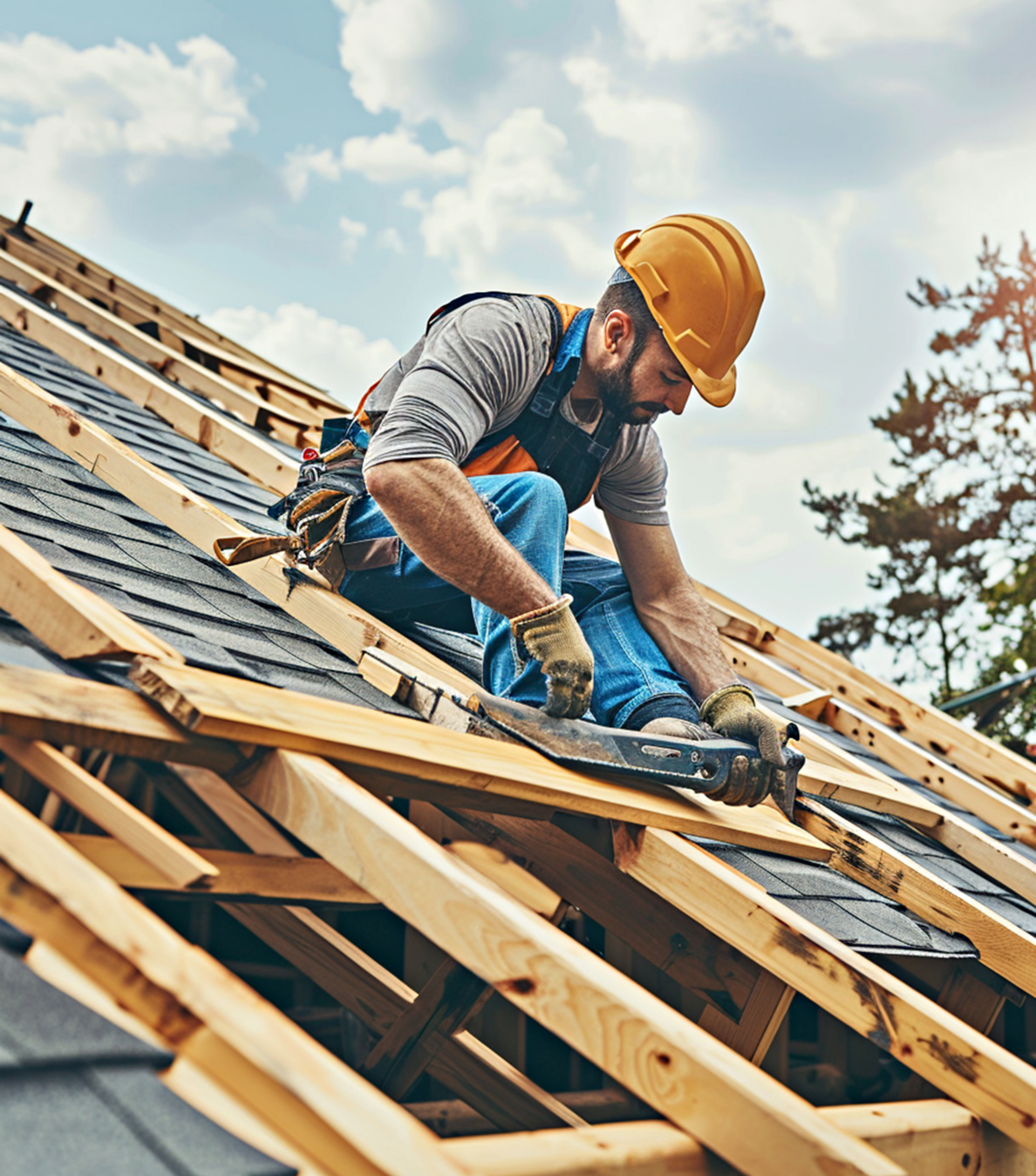 Certified roofing contractor installing shingles during residential roof construction